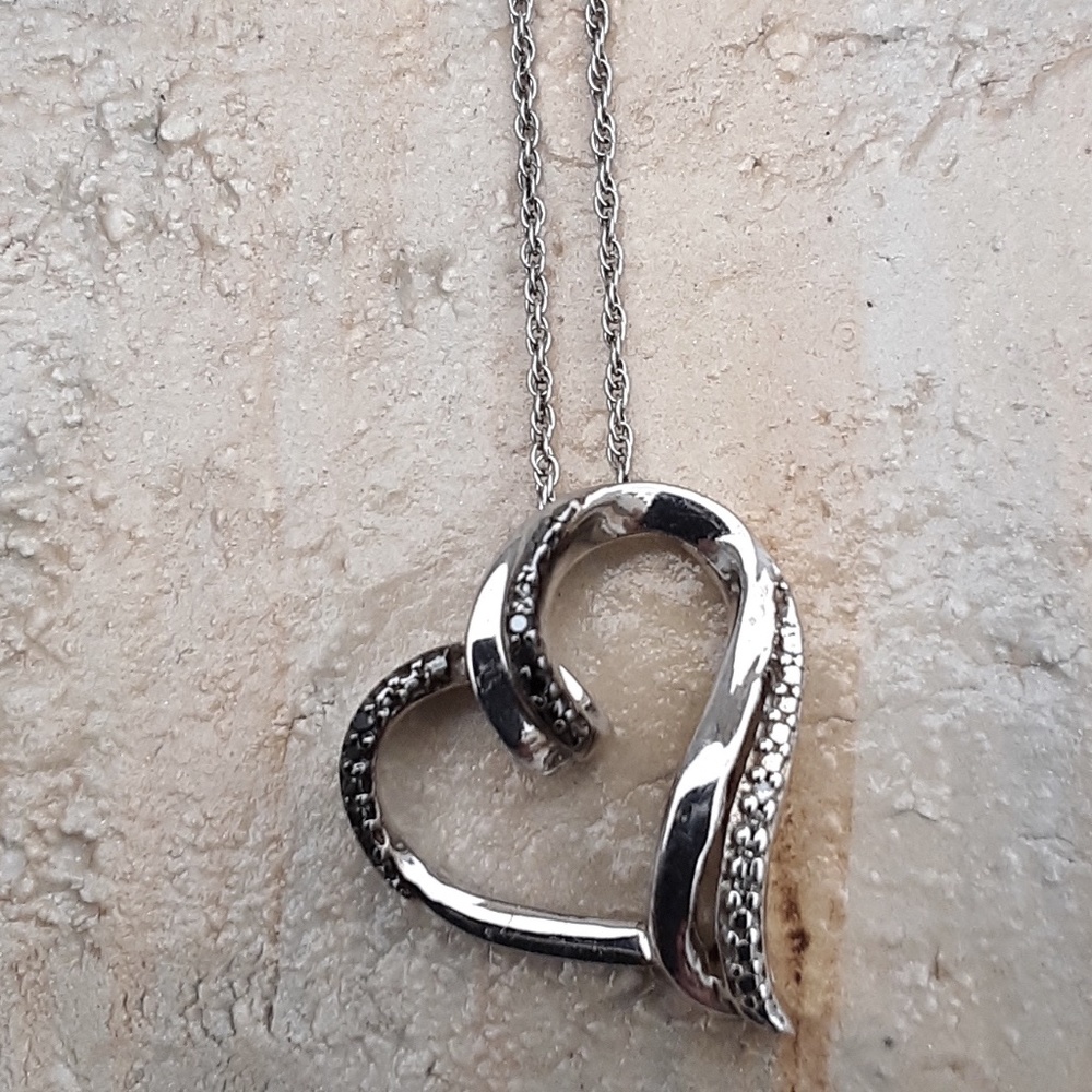 Sterling Silver Black/ White Diamond Heart Pendant
